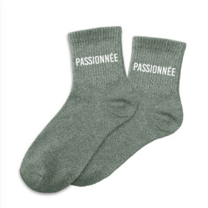 CD9424V15 Chaussettes pailletées 36-41 à message passionnée grise