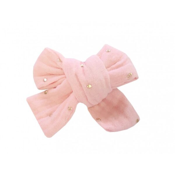 Grande barrette blush rose et pois gaze de coton