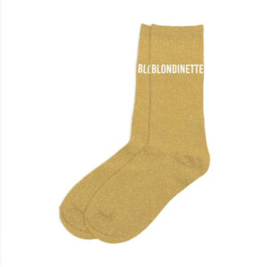 CD9424V01 chaussettes pailletées unie à message humour jaune dorée blondinette