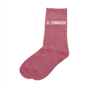 CD9424V10 chaussettes pailletées unie à message humour connasse rose