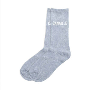CD9424V14 chaussettes pailletées unie à message humour gris clair canaille