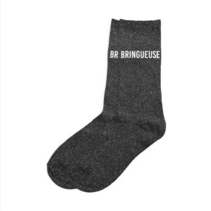 CD9424V20 chaussettes pailletées unie à message humour noire bringueuse
