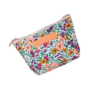 Petite trousse brodée fleurs orange fluo la petite cachottiere