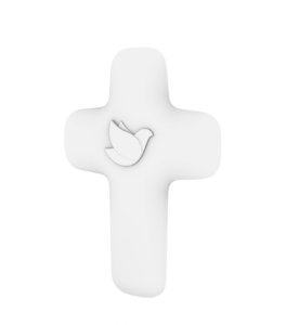 croix chretienne blanche en albatre colombe