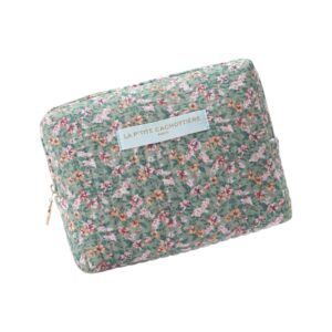 pochette petit modele matelassée verte fleurs oranges la petite cachottiere (3) (1)