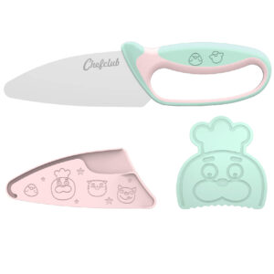 Coffret enfant couteau + protège doigts Pastel rose & vert chef club (2) (1)