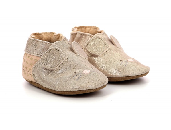 mouse-nose-or-rose robeez chaussons cuir