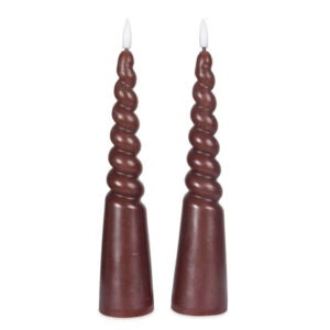 2 bougies LED Piliers torsadées cire naturelle marron D5,5 H24,5cm (à piles) opjet 1 (1)