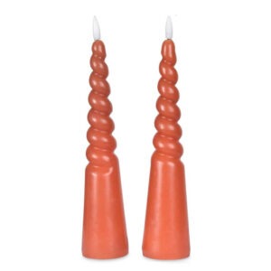 2 bougies LED Piliers torsadées cire naturelle tabac D5,5 H24,5cm (à piles) opjet 1 (1)