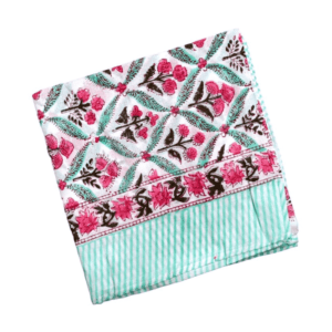 foulard en coton imprimé la petite cachotière vert d'eau et fleurs roses