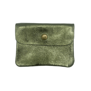 portemonnaie double compartiment en cuir brillant vert olive