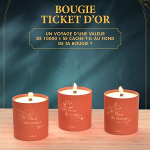 ticket d'or voyage bougie cookut 3 parfums floraux
