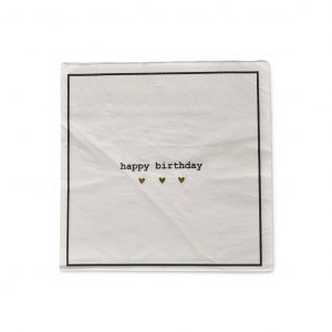 20 serviettes en papier blanches happy birthday avec coeurs dorés (1) (1)