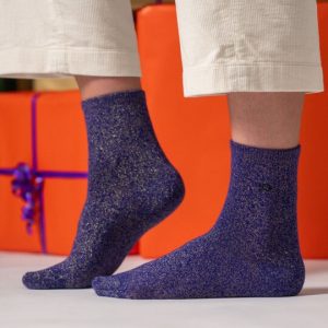 chaussettes paillettes violet en coton
