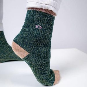 chaussettes vintage vert en coton pailletées