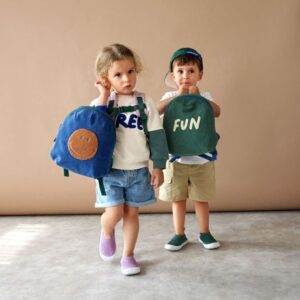sac a dos enfant velours cotelé smile bleu roi fun vert lassig (1)