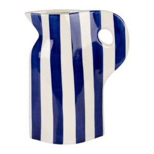 Vase pichet rayé en grès - Bleu roi