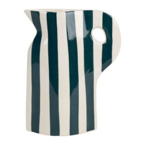 Vase pichet rayé en grès - Vert émeraude
