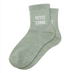 CD10017V03 chaussettes pailletées unie à message humour vert pastel petite conne