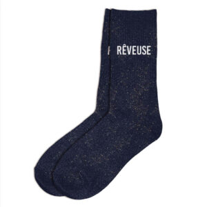 CD8425V07 chaussettes unies pailletées 36-41 bleu marine rêveuse