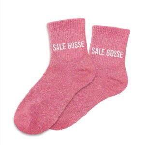 CD8425V12 chaussettes pailletées unie à message humour sale gosse rose