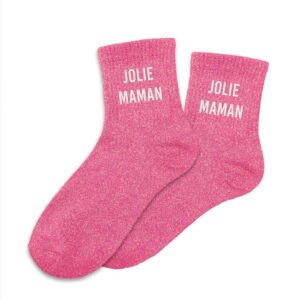CD8670V01 chaussettes pailletées à message jolie maman rose