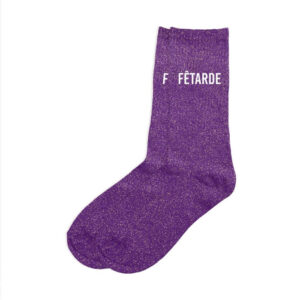 CD9424V12 chaussettes pailletées unie à message humour fetarde violette