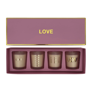 coffret de 4 mini bougies avec message opjet love parfum baies (1)