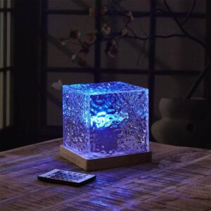 44-2L-011 Lampe LED Cube effet verre texturé + télécommande la chaise longue (1)