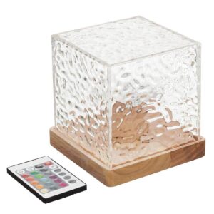 44-2L-011 Lampe LED Cube effet verre texturé + télécommande la chaise longue (1)