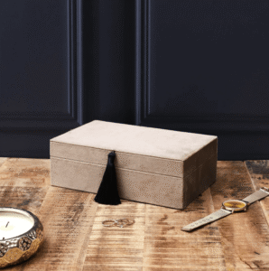 Boite à bijoux rectangle velours taupe