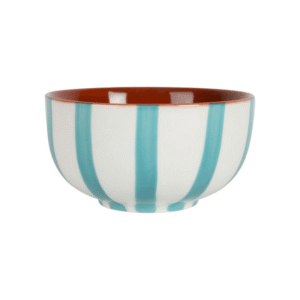 Plateau apéro + 3 bols blanc rayé turquoise (1)