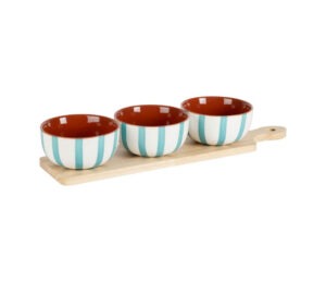 plateau apéro alaria + 3 coupelles blanc et turquoise sema