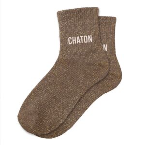 CD10017V14 chaussettes pailletées à message 36-41 chaton marron