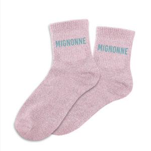 CD8425V39 chaussettes pailletées à message 36-41 mignonne rose clair (1)