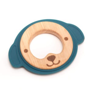 160025 Anneau de dentition silicone et bois Chien bleu pétrole (1) (1)
