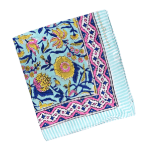 foulard 100 x 100 en coton la ptite cachottiere bleu ciel rose jaune (1)