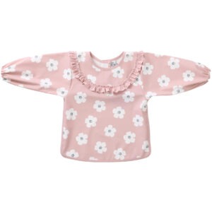 BATAB15 bavoir tablier enduit manches longues 6-24 mois et 3-5 ans rose fleurs blanches + froufrou bb&co (1)