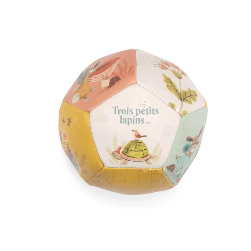 Ballon souple en vinyle 10 cm moulin roty trois petits lapins