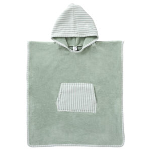 PONB1 poncho de bain vert de gris coton gaze et éponge rayures bb&co (1) (1)