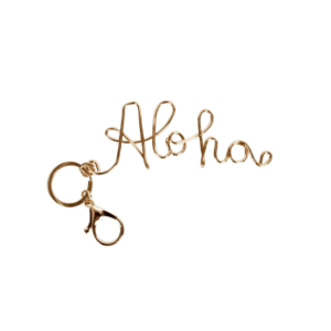 porte clés en métal mot manuscrit aloha doré (1)
