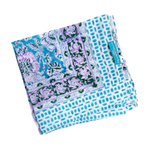 foulard 100 x 100 imprimé turquoise lilas la petite cachottière (2)