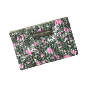 pochette a5 matelassée imprimée kaki rose rosiers de nuit la petite cachottiere (2)