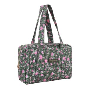 sac week-end matelassé kaki rose rosiers de nuit imprimé la petite cachottiere (1)