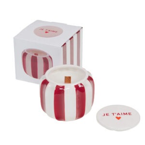 168315 Bougie décorative rayée rouge - Je t'aime (2) (1)