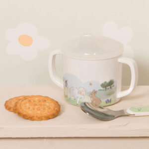 168779 Coffret gouter tasse d'apprentissage + cuillère mélaminé - Prairie (1) (1)