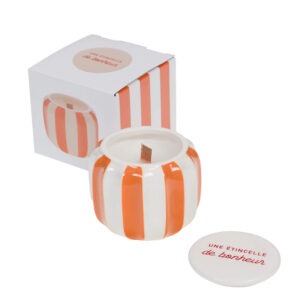 Bougie décorative rayée orange - Une étincelle de bonheur (1) (1)