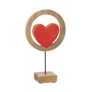 Coeur rouge encerclé en bois sur pied petit (1)