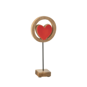 Coeur rouge encerclé en bois sur pied petit (1)