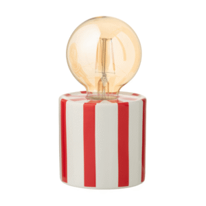 Petite lampe rayée rouge à piles ciment peint (6)